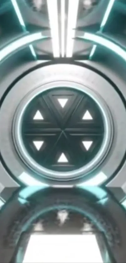 Futuristic sci-fi portal with neon lighting and geometric design