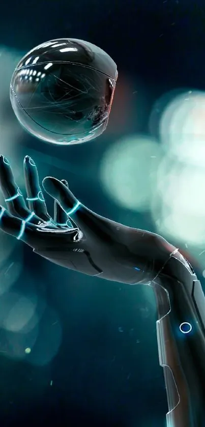 Futuristic sci-fi robot with neon blue lights.