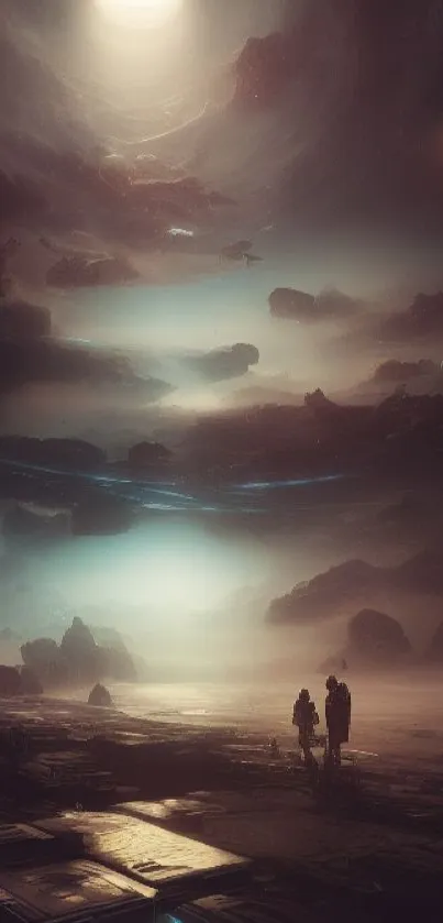 Futuristic sci-fi scene with planets in a cosmic landscape, perfect for mobile wallpaper.