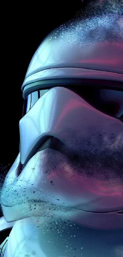 Futuristic stormtrooper with cosmic dust effect in sci-fi art style.