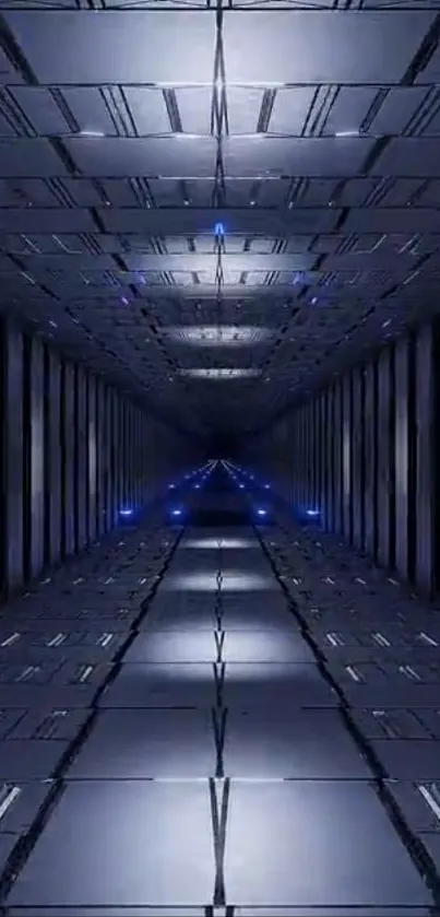 Futuristic sci-fi tunnel with blue accents and sleek design.