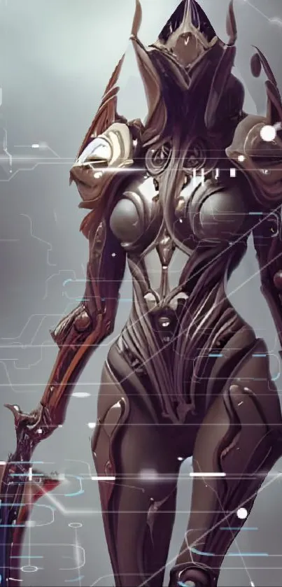 Futuristic sci-fi warrior with intricate armor in digital art design.