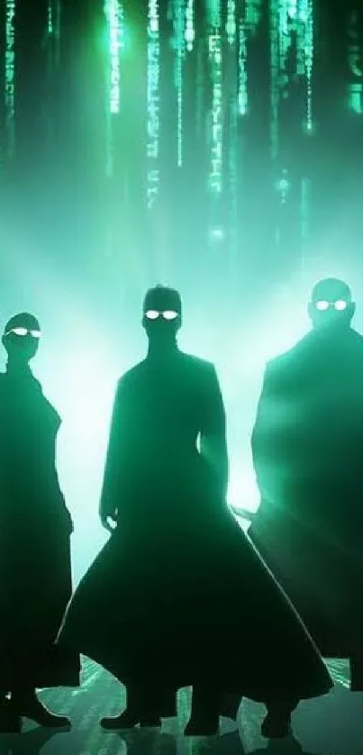 Mysterious figures in glowing green silhouette