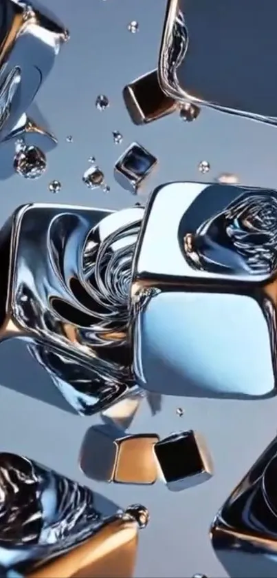 Futuristic silver cubes with reflective surfaces in abstract design.