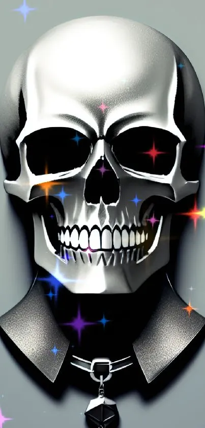 Futuristic silver skull design with metallic finish.