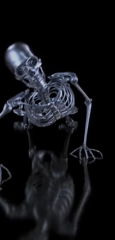 Futuristic skeleton on glossy surface wallpaper.