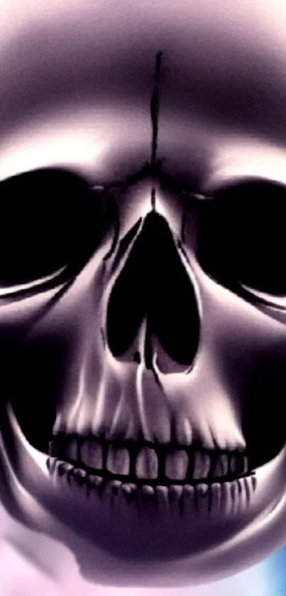 Futuristic skull wallpaper with a sci-fi aesthetic and dark purple tones.