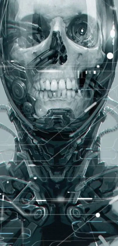 Futuristic skull in a monochrome design with cyber elements and sci-fi aesthetics.