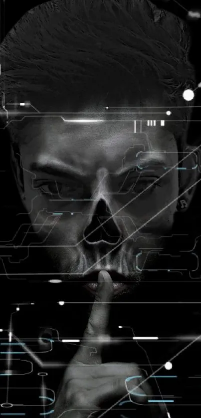 Futuristic cyberpunk skull artwork on a black background.