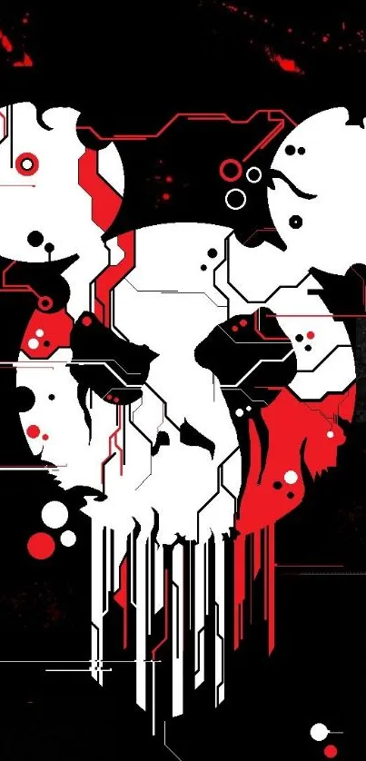 Futuristic skull design with red, white, and black colors for phone wallpaper.