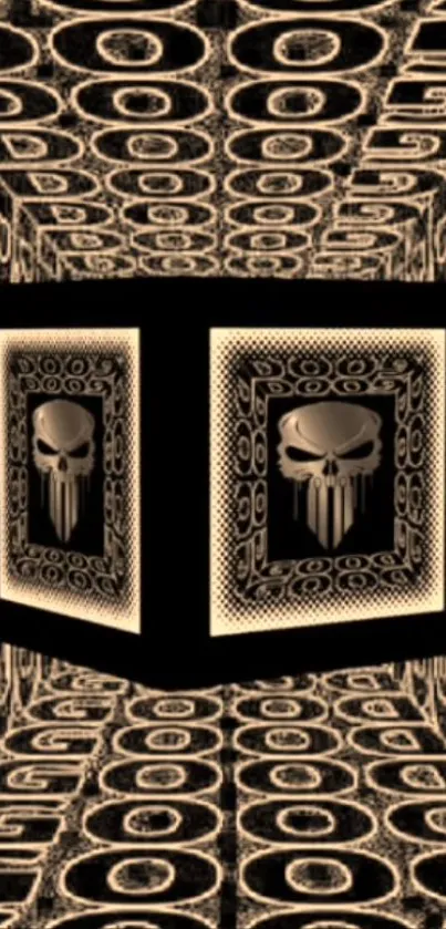 Futuristic skull tunnel design on wallpaper.