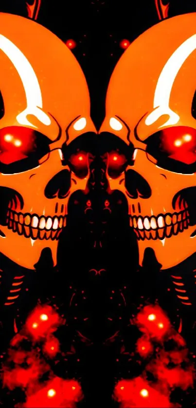 Abstract glowing orange skull wallpaper art.