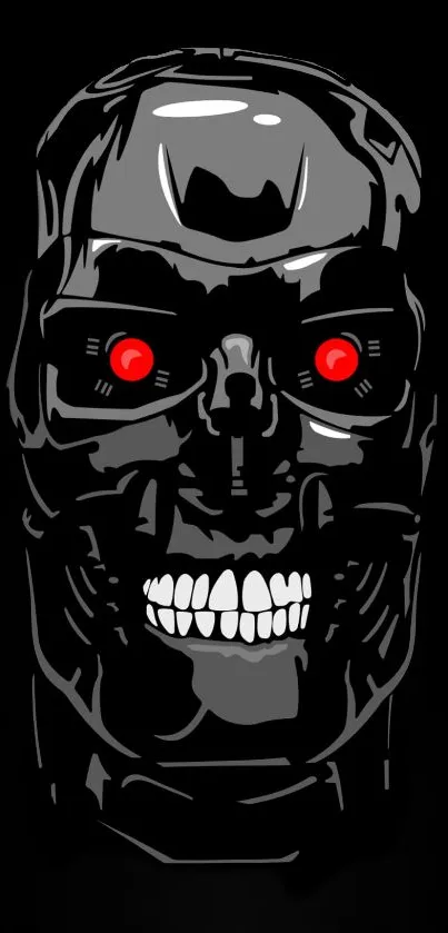 Futuristic skull with red eyes on black background wallpaper