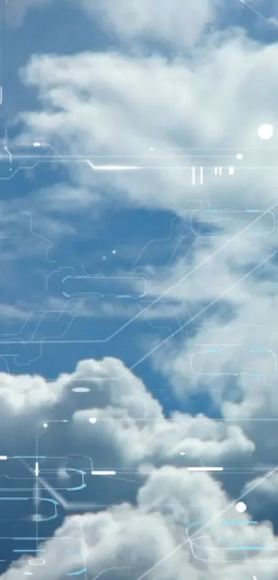 Futuristic cloud and tech overlay mobile wallpaper.