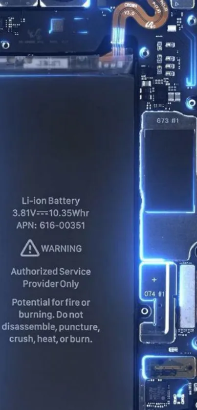 Futuristic smartphone circuit wallpaper with glowing blue electronic design.