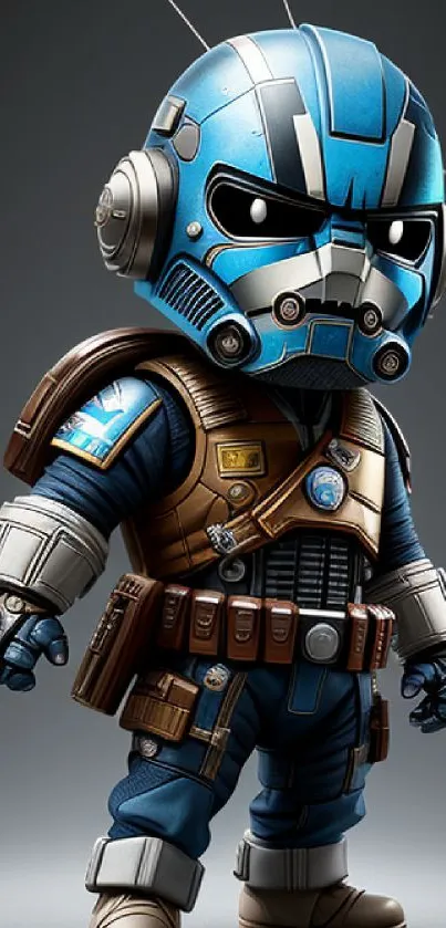 Futuristic cartoon soldier in blue armor mobile wallpaper.