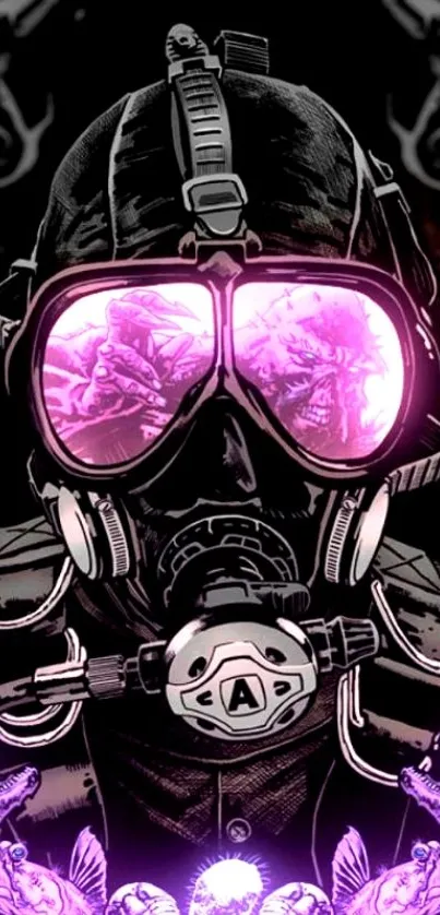 Futuristic soldier mask with pink highlights, vibrant mobile wallpaper.