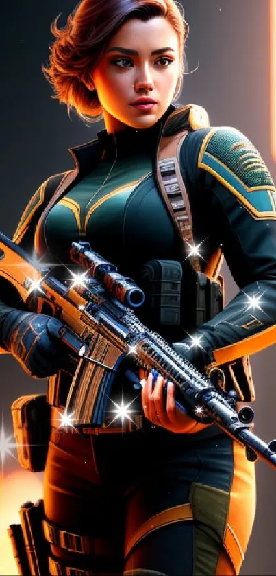 Futuristic soldier in tactical gear, holding weapon.
