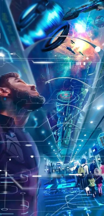 Explore a futuristic scene with a cosmic space theme mobile wallpaper.