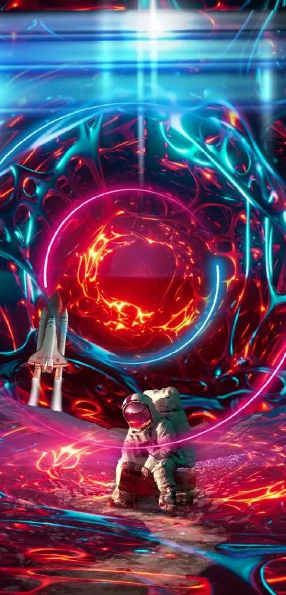 Astronaut in a vibrant neon vortex mobile wallpaper.