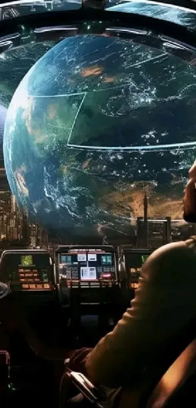 Futuristic cockpit view of Earth from space, highlighting exploration.