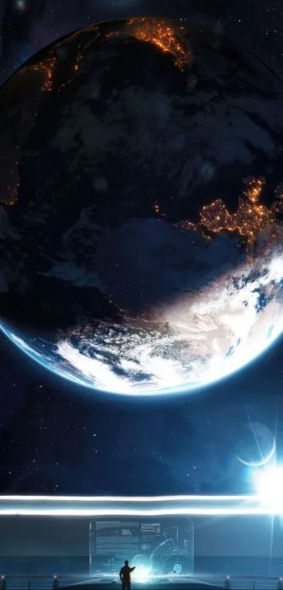 Futuristic wallpaper showing Earth from space view