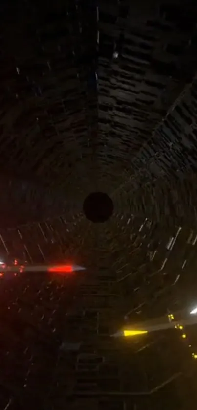 Two spacecrafts fly through a dark space tunnel.