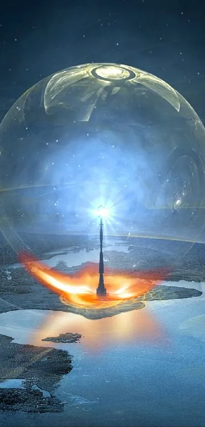 Futuristic space landscape with surreal elements and sci-fi theme.