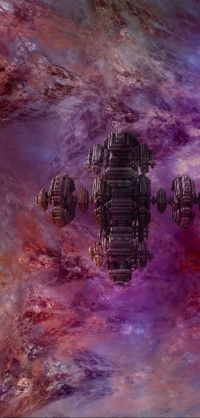 Vibrant space wallpaper with starships and a colorful galaxy.