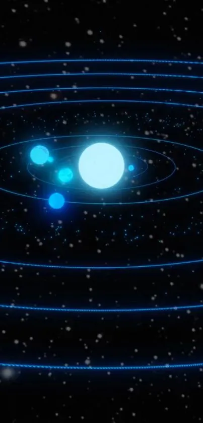 Futuristic wallpaper of blue orbits in space