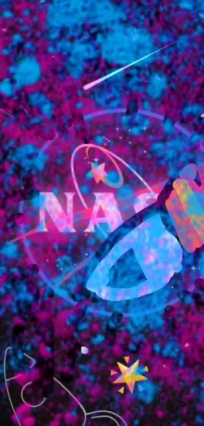 Vibrant space theme wallpaper with a futuristic rocket design.