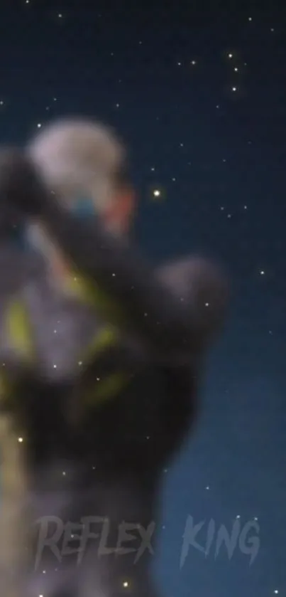 Blurred space soldier with starry sky.