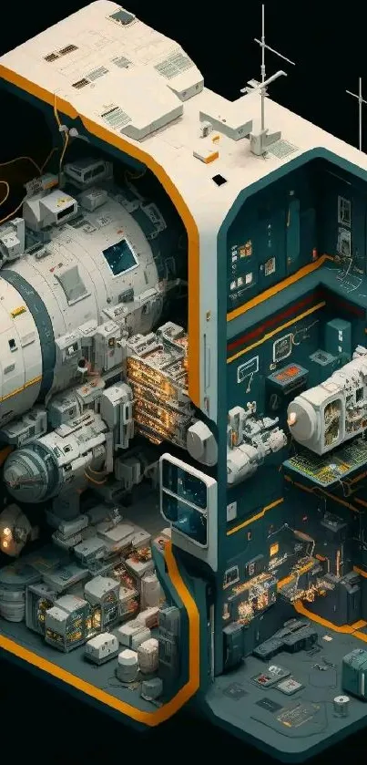 Intricate futuristic space station interior design wallpaper.