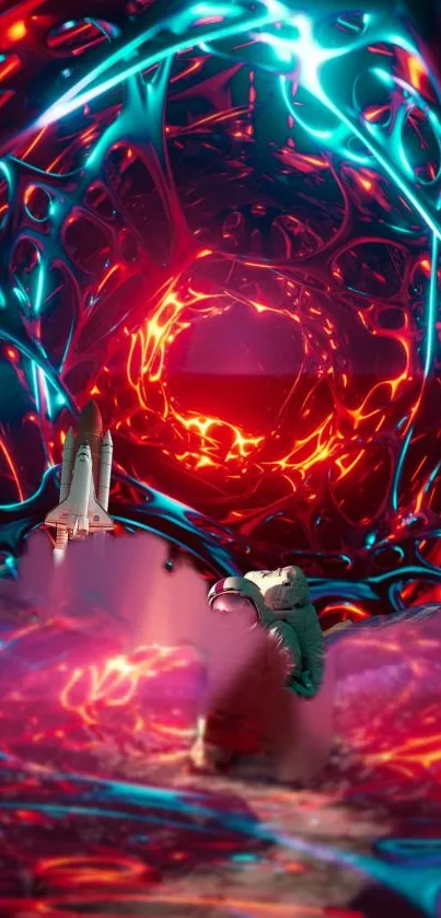 Futuristic space wallpaper with neon colors and cosmic elements.