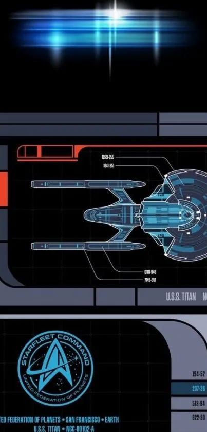 Futuristic spacecraft interface design in blue and black tones.