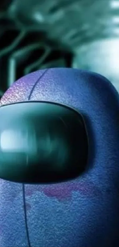 Futuristic blue spaceship interior design.