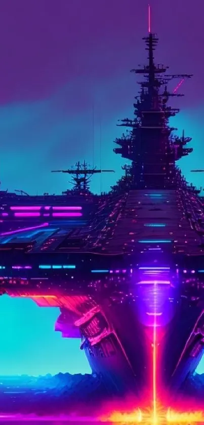 Futuristic neon-lit spaceship in vibrant digital art.