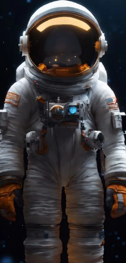 Astronaut in a vibrant suit with cosmic background.