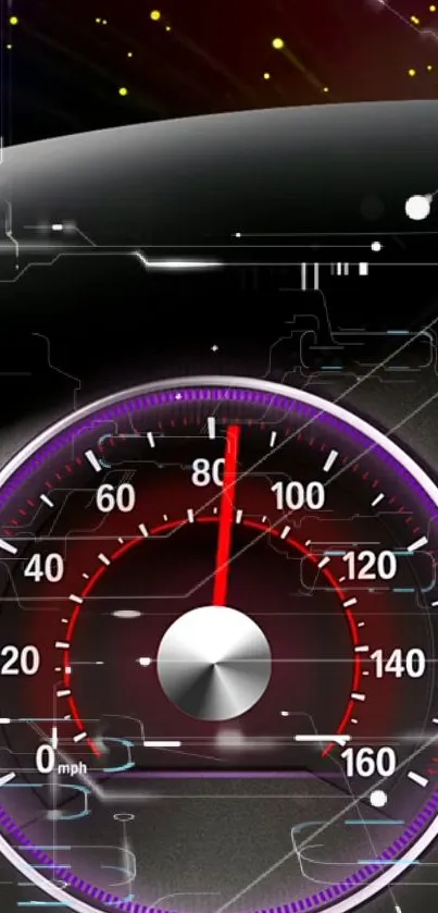 Futuristic speedometer with digital interface and vibrant colors.