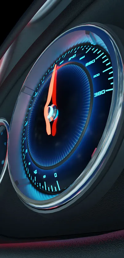 Futuristic speedometer wallpaper with vibrant blue and red colors.