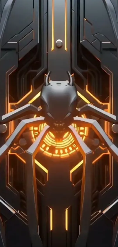 Futuristic cybernetic spider design with glowing orange accents.