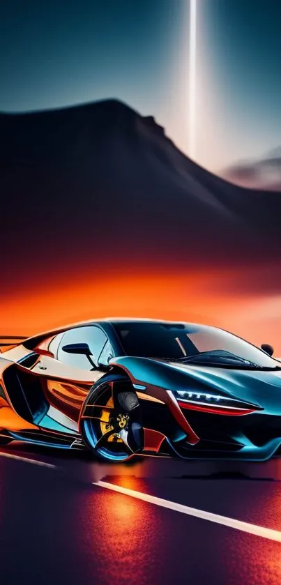 Futuristic sports car with vibrant lighting.