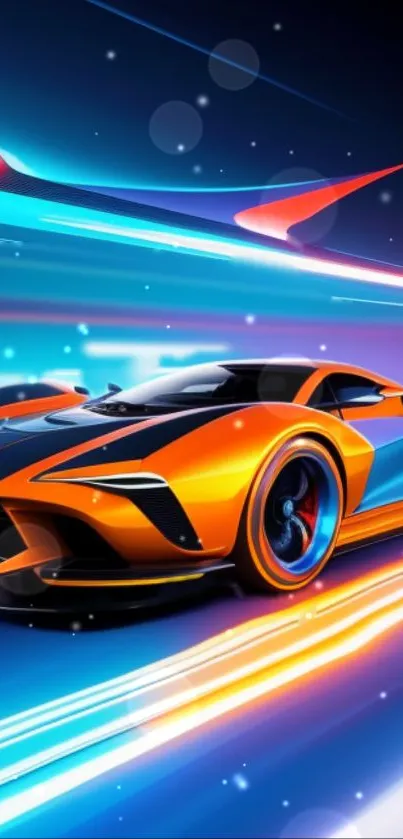 Vibrant wallpaper of a futuristic sports car with neon lights and sleek design.