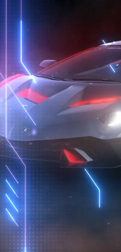 Futuristic sports car with neon lighting effects.