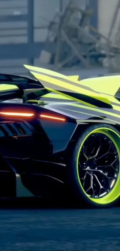 Futuristic sports car with neon accents and sleek design.