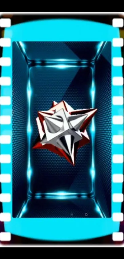 Futuristic metallic star on a vibrant blue background.