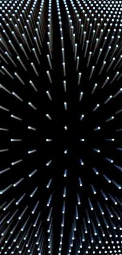 Futuristic starburst light pattern on a black mobile wallpaper.