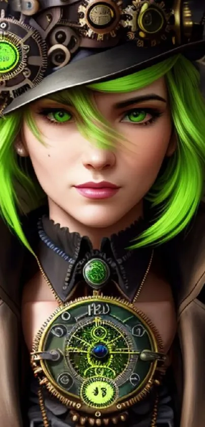 Steampunk portrait with neon green highlights.