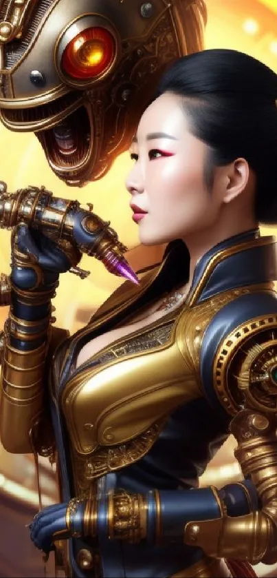 Futuristic steampunk art with intricate metallic design.