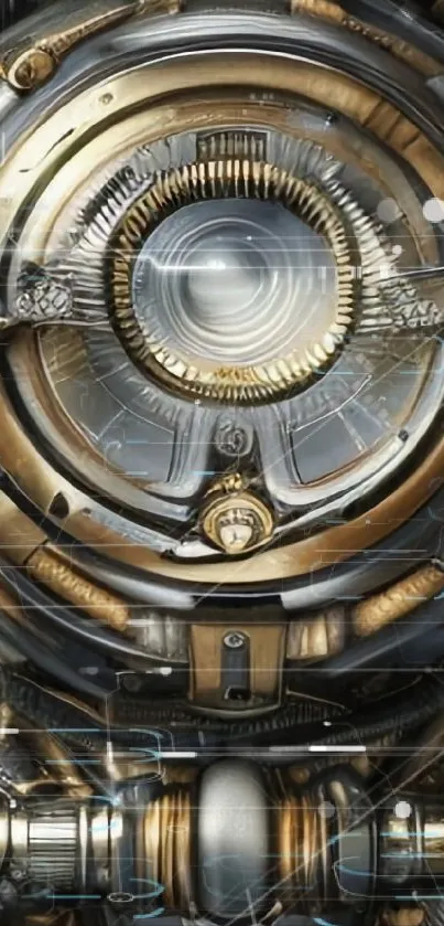 Futuristic steampunk gear wallpaper with intricate metallic design.